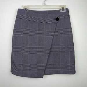 LOFT Ann Taylor Plaid Houndstooth Wrap Mini Pencil Skirt Grey Black Women's Sz 2
